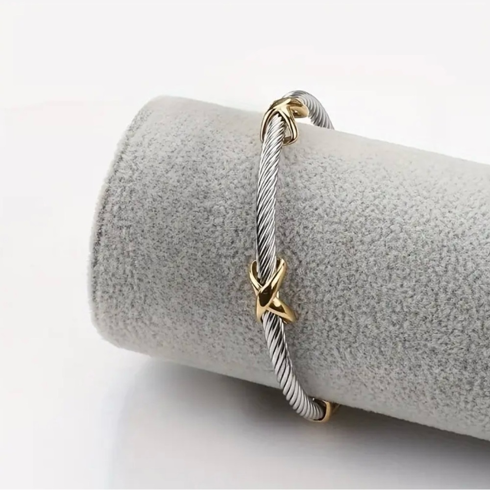 Cable Wire Gold and Silver Women's Bracelet - Picture 2 of 4